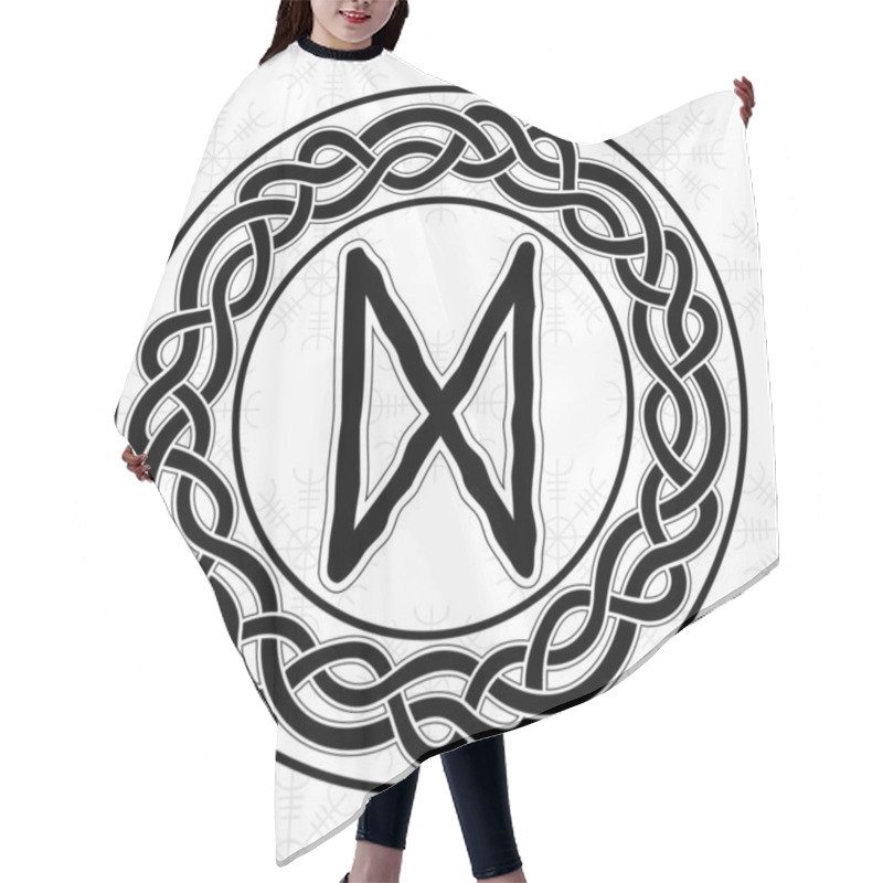 Personality  Rune Dagaz In A Circle - An Ancient Scandinavian Symbol Or Sign, Amulet. Viking Writing. Hand Drawn Outline Vector Illustration For Websites, Games, Print And Engraving. Hair Cutting Cape