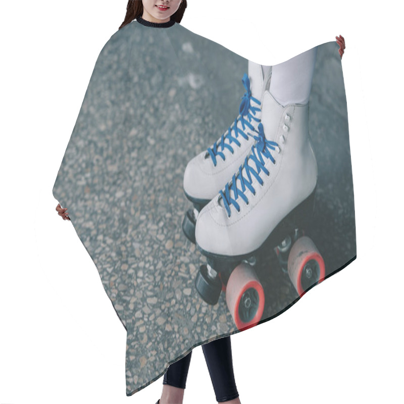 Personality  Partial View Of Woman In White High Socks And Retro Roller Skates Hair Cutting Cape