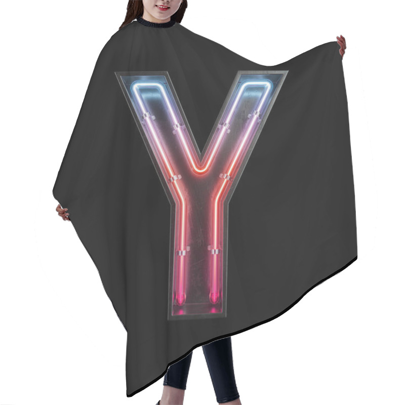 Personality  Neon Light Alphabet Y With Clipping Path. 3D Illustration Hair Cutting Cape