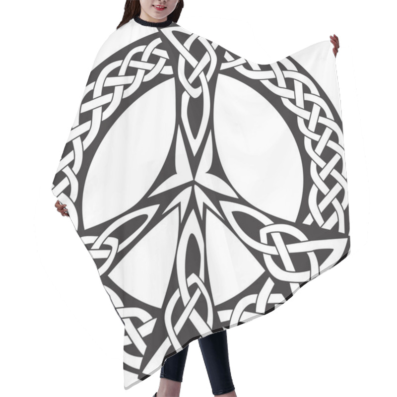 Personality  An Illustration Of A Celtic Design With A Pattern Of Knotted Lines, Isolated On White Background. Peace Symbol, Great For Tatto Or Artwork. Hair Cutting Cape