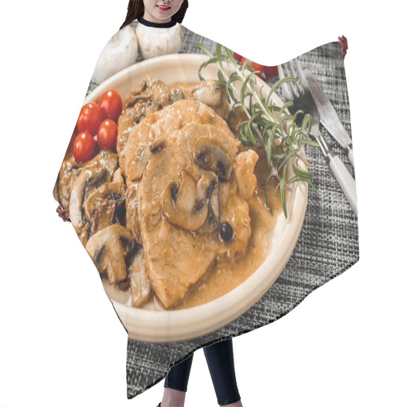 Personality  Braised Pork Chop With Mushrooms. Hair Cutting Cape