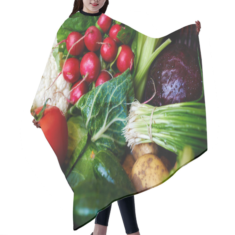 Personality  There Are Assorted Fresh Vegetables On The Table Rattan Hair Cutting Cape