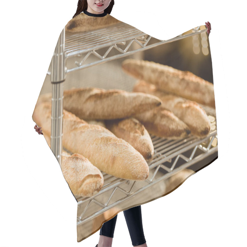 Personality  Shelves With Freshly Baked Bread On Baking Manufacture Hair Cutting Cape