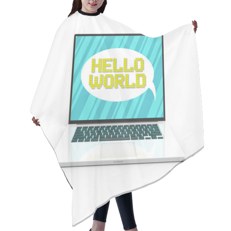 Personality  3D White Laptop Isolated With Pixel Art Hello World Slogan Hair Cutting Cape