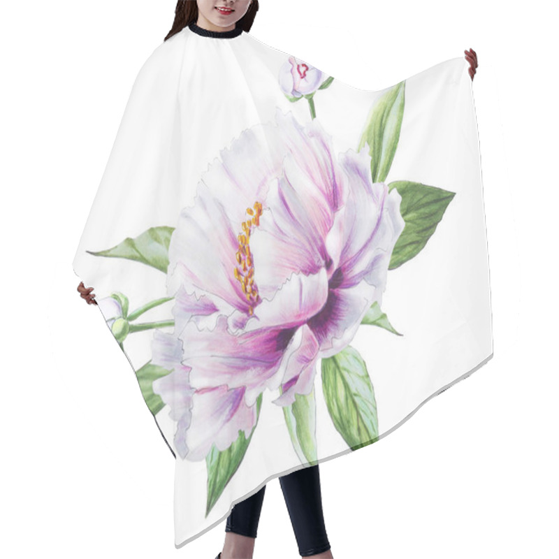 Personality  White Peony Flowers Illustration On White Background Hair Cutting Cape