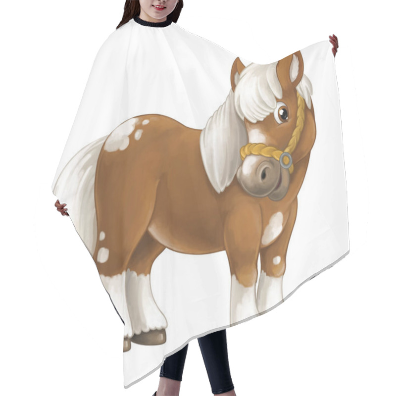 Personality  Happy Horse Is Standing, Smiling And Looking Hair Cutting Cape