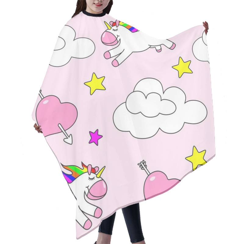 Personality  Seamless Pattern Of A Unicorn On A Pink Background Hair Cutting Cape