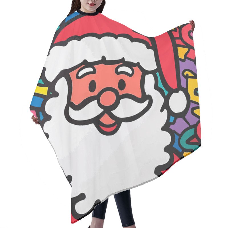 Personality  A Vibrant, Pop Art-style Illustration Of Santa Claus With Bold Outlines And Bright Colors.  Hair Cutting Cape