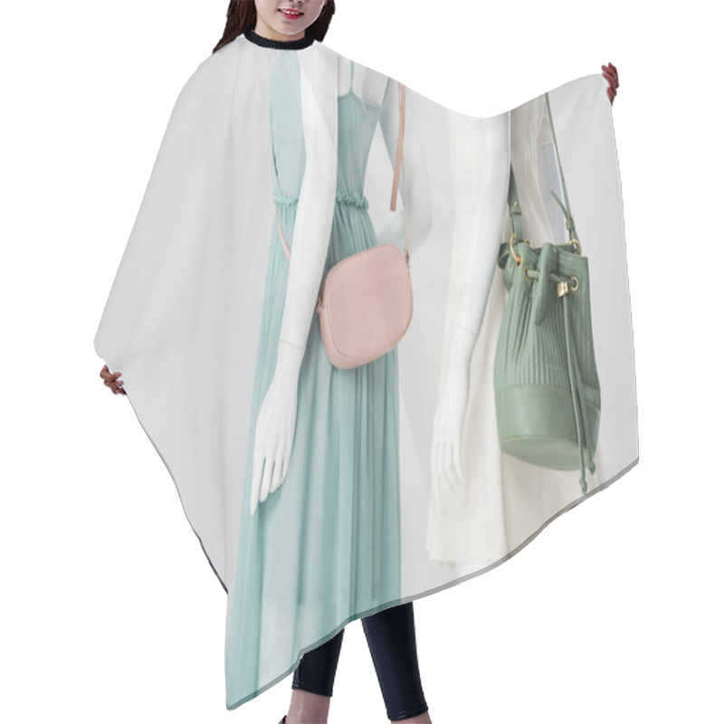 Personality  Mannequins With Bags And Dresses Isolated On Grey Hair Cutting Cape