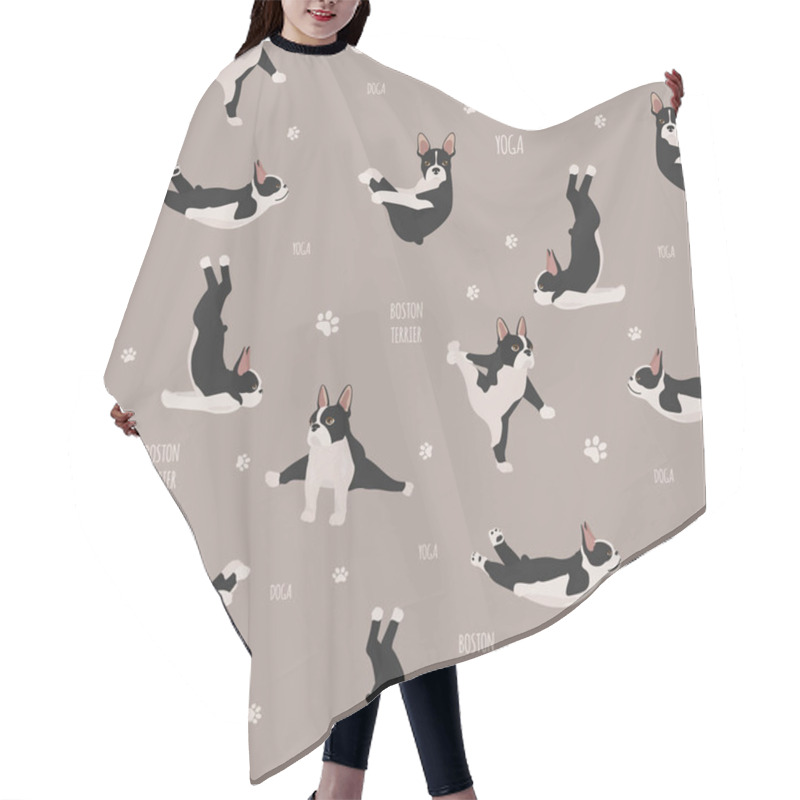 Personality  Yoga Dogs Poses And Exercises. French Bulldog  Seamless Pattern Hair Cutting Cape