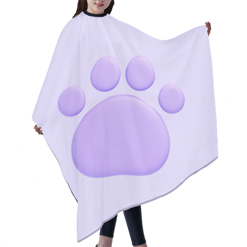 Personality  Simplified Purple Paw Print With A Soft Gradient On A Clean Background. Icon, Sign And Symbol. Front View. 3D Render Illustration Hair Cutting Cape