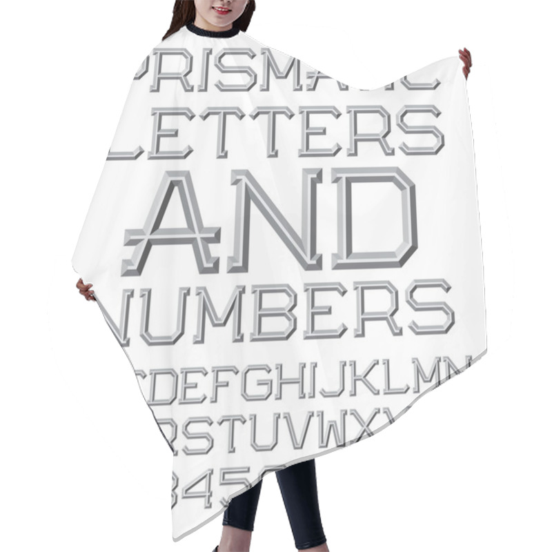 Personality  Gray Faceted Letters And Numbers. Prismatic Retro Font. Hair Cutting Cape