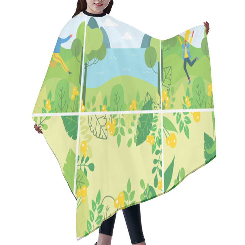 Personality  Vector Illustration Of People In Nature Posters Set Hair Cutting Cape