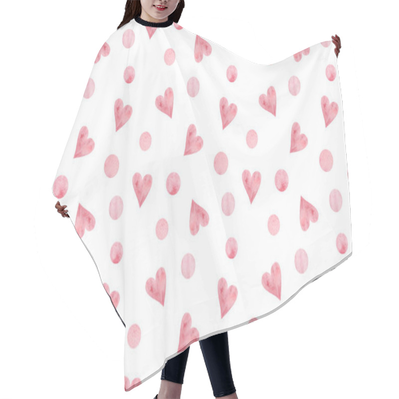 Personality  Repeat Pattern Of Pink And Light Rose Hearts And Polka Dots Of Different Sizes Hair Cutting Cape