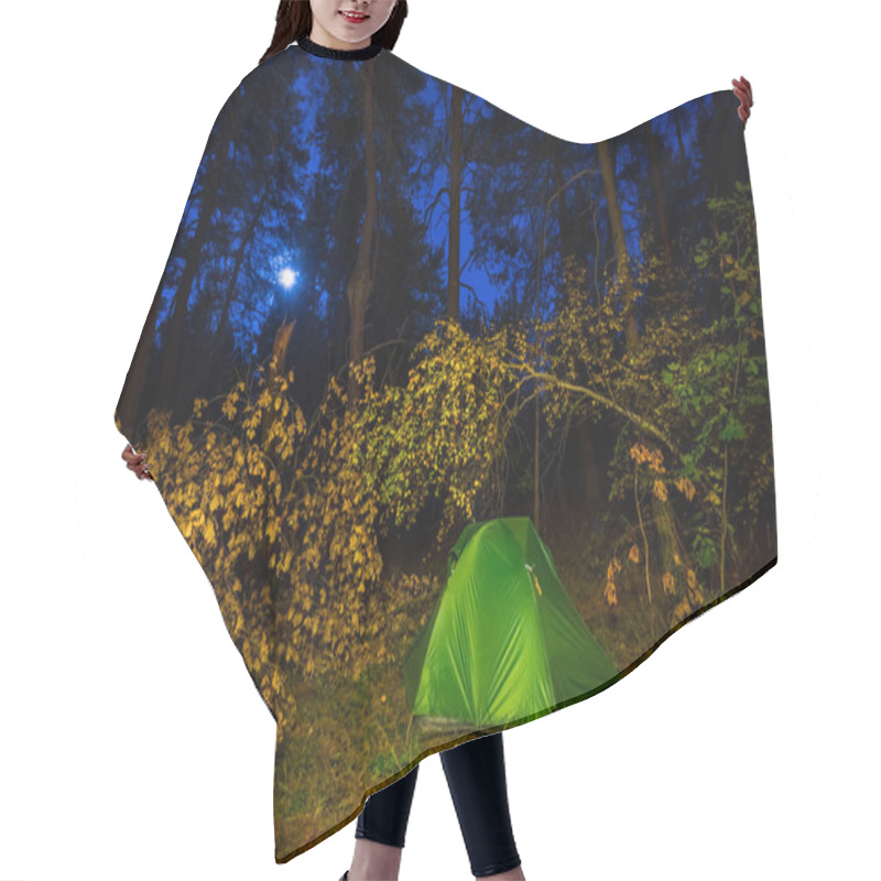 Personality  Night Touristic Camp Scene, Green Touristic Tent In A Autumn Forest At The Night Hair Cutting Cape