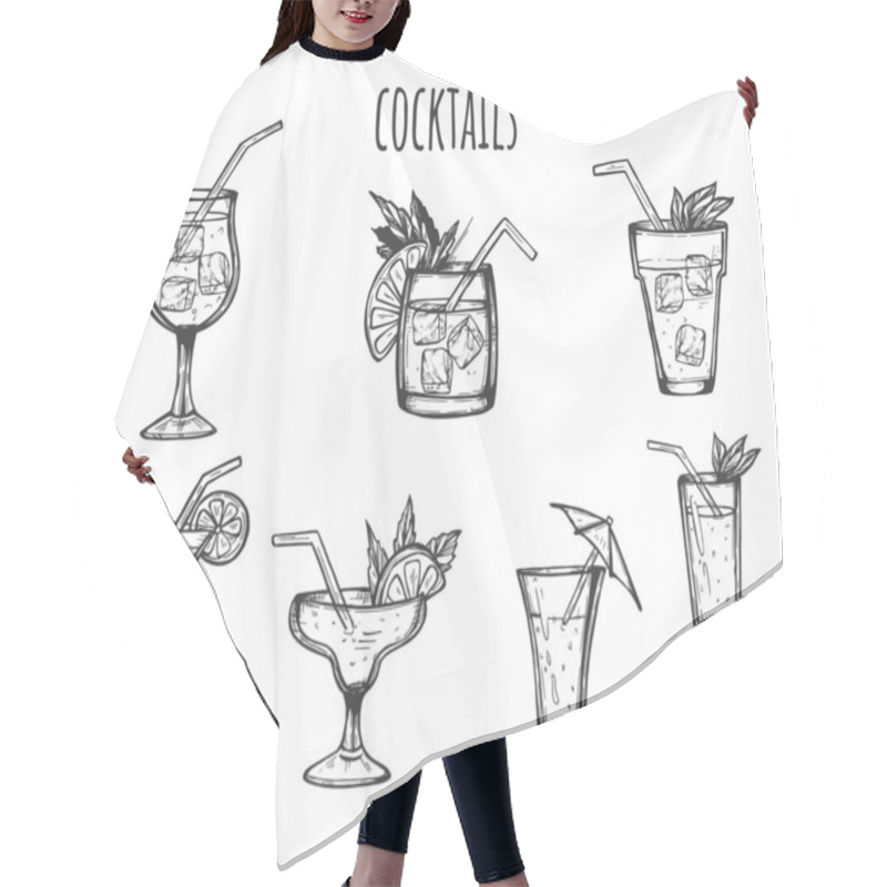 Personality  Party Cocktails In Glasses Set Hair Cutting Cape