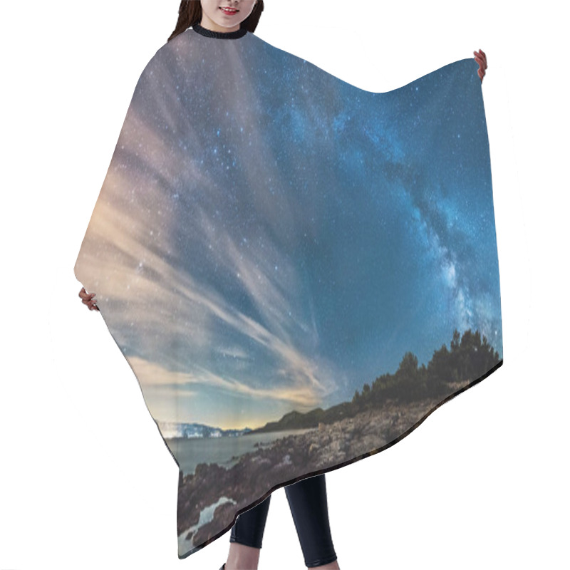 Personality  Beautiful Landscape Of Croatia, Croatia Coast, Sea And Mountains. Milky Way Panorama Hair Cutting Cape