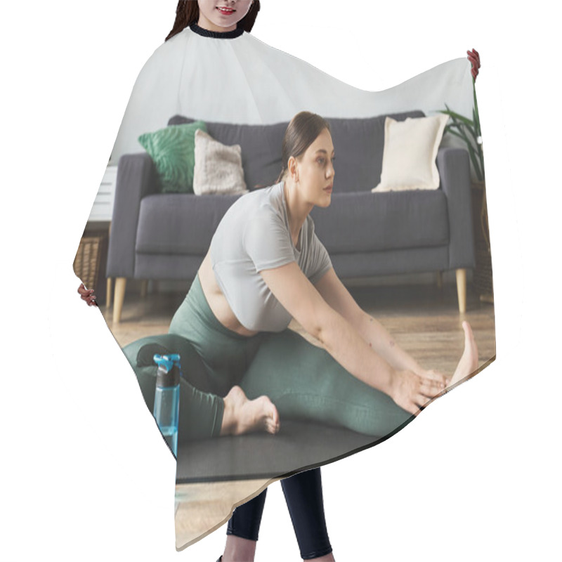 Personality  She Stretches Deeply On Her Mat, Embracing A Holistic Workout Routine For Strength And Balance. Hair Cutting Cape