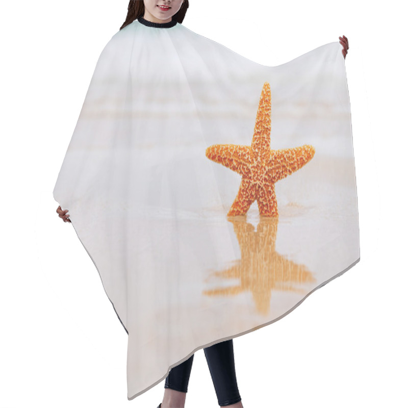 Personality  Starfish On Beach, Blue Sea And Reflection Hair Cutting Cape