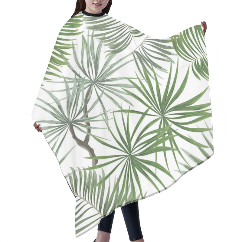 Personality  Seamless Pattern Of Bright Green Tropical Leaves On White Backgr Hair Cutting Cape