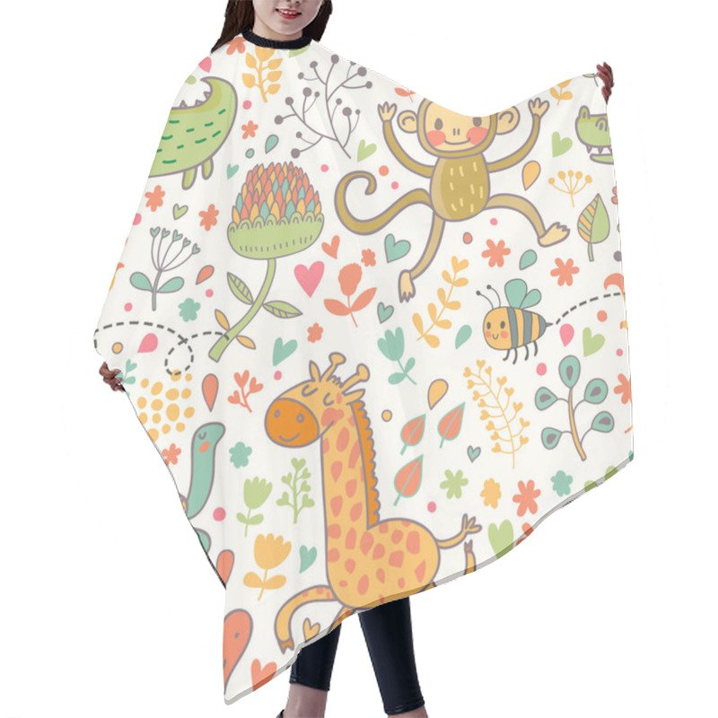 Personality  Bright Funny Animals: Crocodile, Monkey, Giraffe And Turtle Hair Cutting Cape