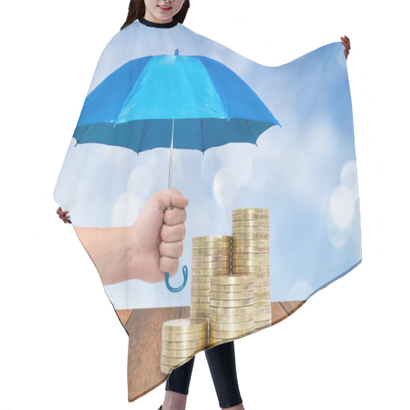 Personality  Coins Under A Blue Umbrella Hair Cutting Cape