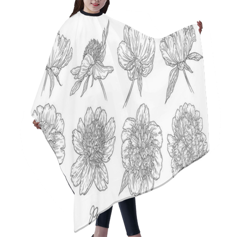 Personality  Vector Illustration Of Black And White Hand Drawn Peony Flowers Template Isolated On White Background Hair Cutting Cape