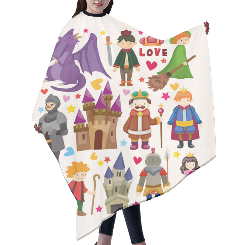 Personality  Set Of Fairy Tale Element Icons Hair Cutting Cape