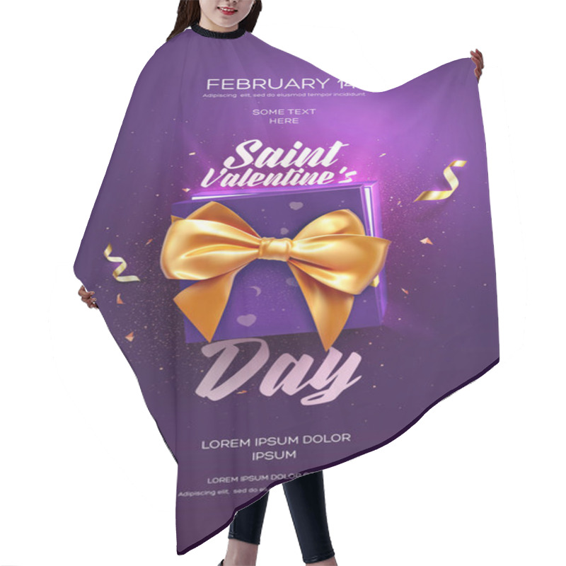 Personality  Happy Valentine's Day Flyer Or Poster. Top View On Gift Box And Bow With Beautiful Backdrop Hair Cutting Cape