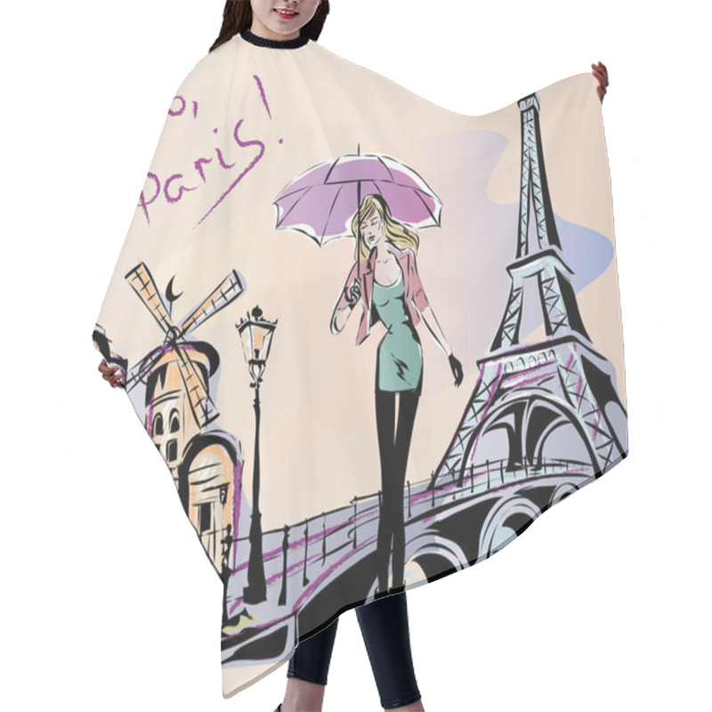 Personality  Fashion Girl Rainy Day In Paris Hair Cutting Cape