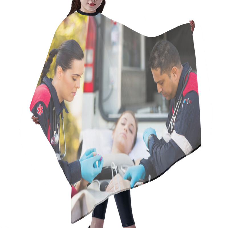 Personality  Paramedics Giving First Aid Hair Cutting Cape