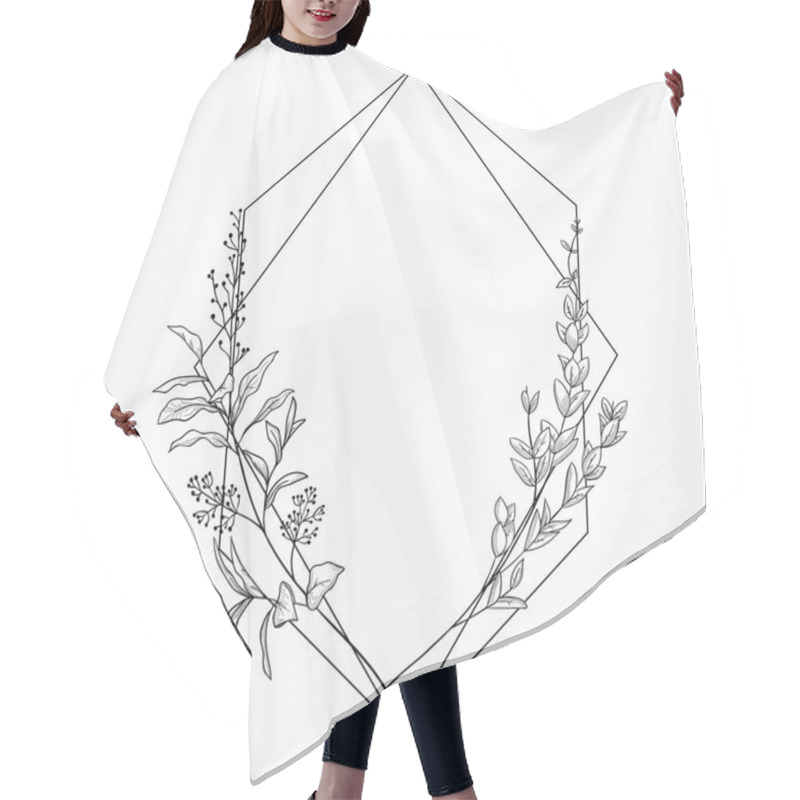 Personality  Vector Floristic Frame With Geometric Linear Design Hair Cutting Cape