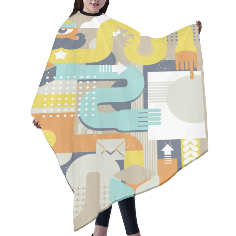 Personality  Abstract Retro Man With Paper Document. Hair Cutting Cape