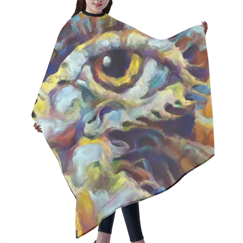 Personality  Inner Vision Series. Woman's Face And Abstract Eye Design Composition On Subject Of Religion, Human Mind, Mysticism, Psychology, Inner World, Creativity, Self-expression And Art. Hair Cutting Cape