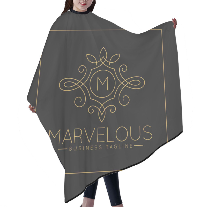 Personality  Luxurious Letter M Logo With Classic Line Art Ornament Style Vector Hair Cutting Cape