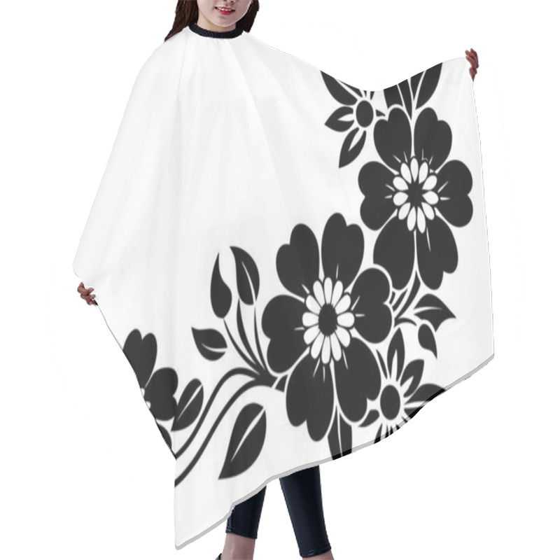 Personality  A Black And White Picture Of A Floral Design With Flowers And Leaves Hair Cutting Cape