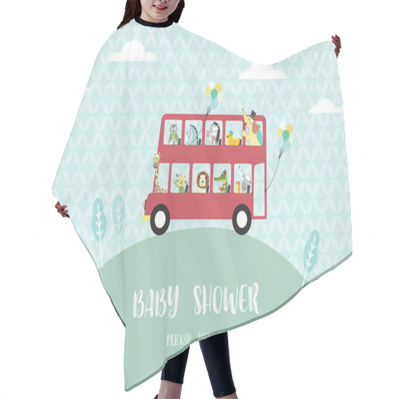 Personality  Baby Shower Invitation Cards,many Animals Riding On A Bus,Vector Illustrations  Hair Cutting Cape