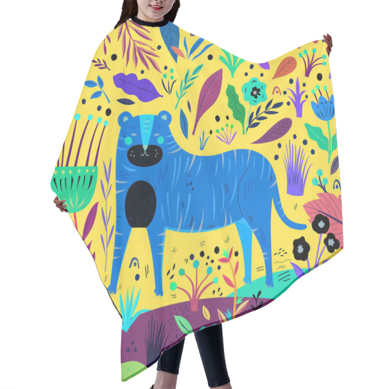 Personality  Hand Drawn Tiger And Flowers Hair Cutting Cape