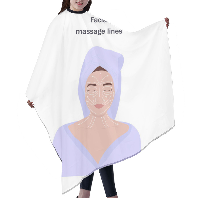 Personality  Gua Sha Massage. Massage Lines On The Face, Instructions On How To Do Facial Massage.skin Care Vector Illustration Hair Cutting Cape