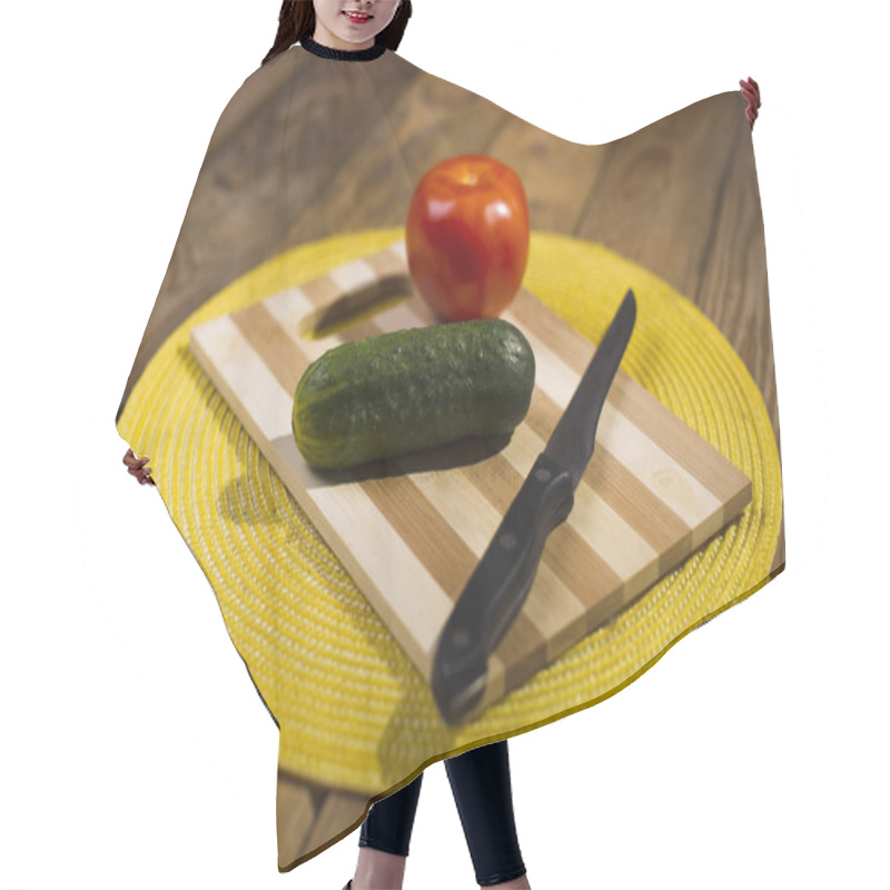 Personality  Vegetables Lying On A Cutting Board. Hair Cutting Cape