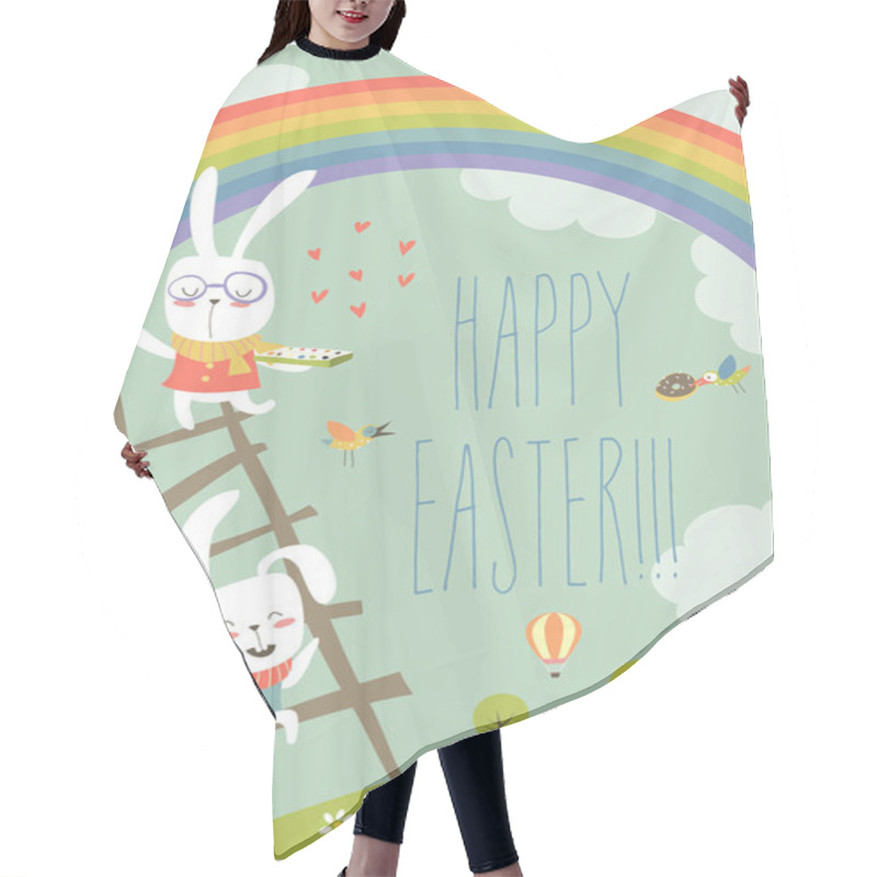 Personality  Funny Easter Bunnies With Rainbow Hair Cutting Cape