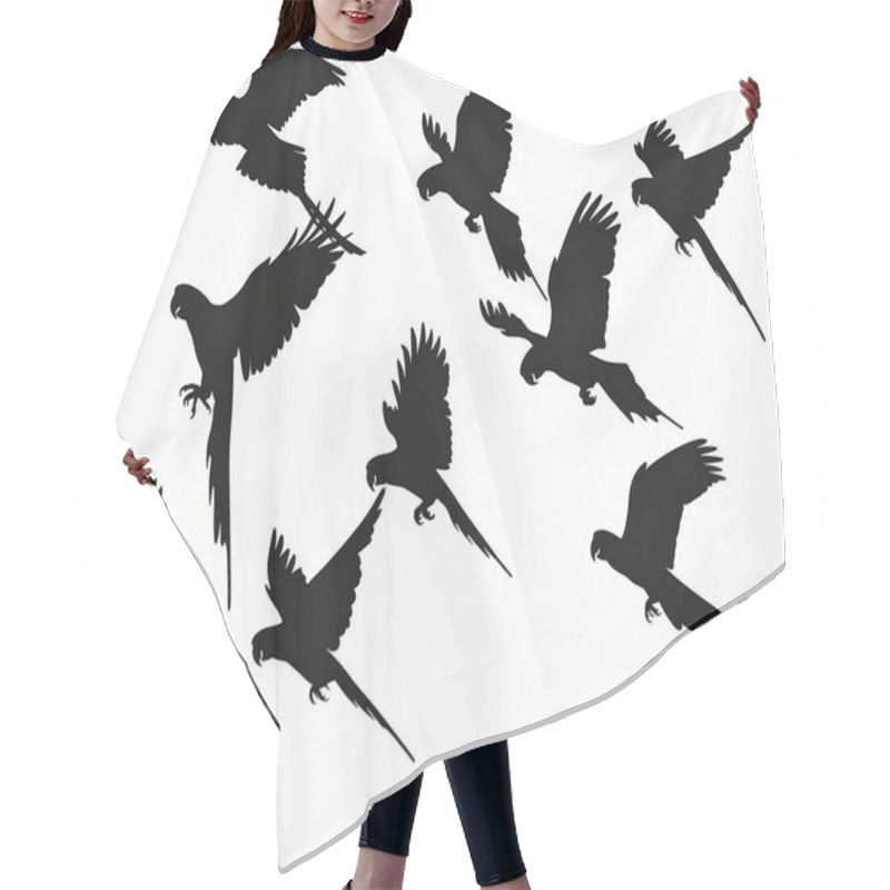 Personality  Silhouettes Of Several Flying Parrots Against A White Background, Showcasing Elegance And Movement. Hair Cutting Cape