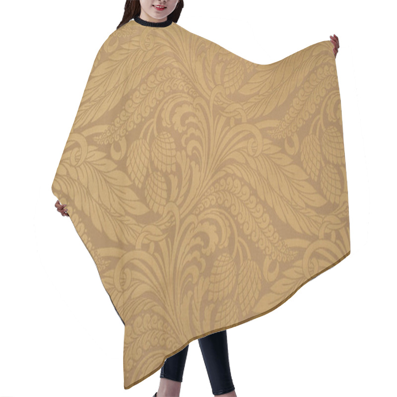 Personality  The Pattern On The Fabric Brocade With A Repeating Pattern Of Flowers And Geometric Elements. Beige Fabric Color.Embroidery With Metallic Threads Hair Cutting Cape