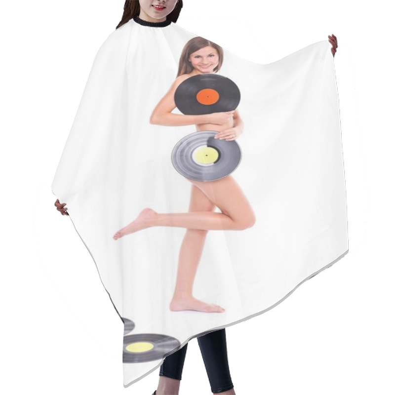 Personality  Nude Girl With Vinyl Discs Hair Cutting Cape