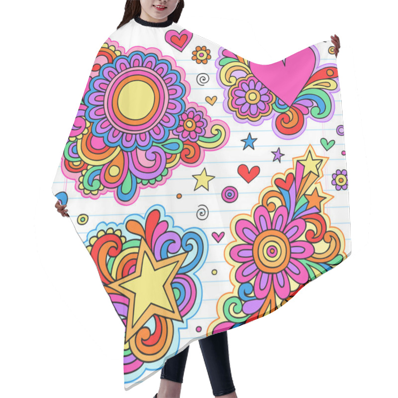 Personality  Peace And Love Psychedelic Groovy Doodles Vector Designs Hair Cutting Cape