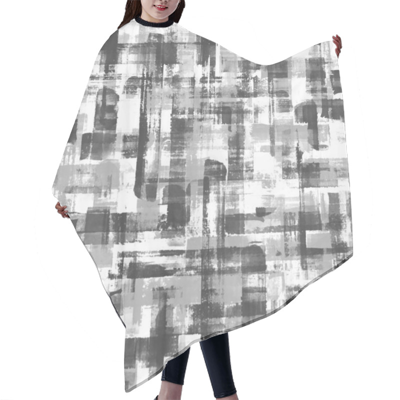 Personality  Abstract Grunge Cross Geometric Shapes Contemporary Art Black And White Seamless Pattern Background. Watercolor Hand Drawn Brush Strokes Texture. Watercolour Print For Textile, Wallpaper, Wrapping. Hair Cutting Cape