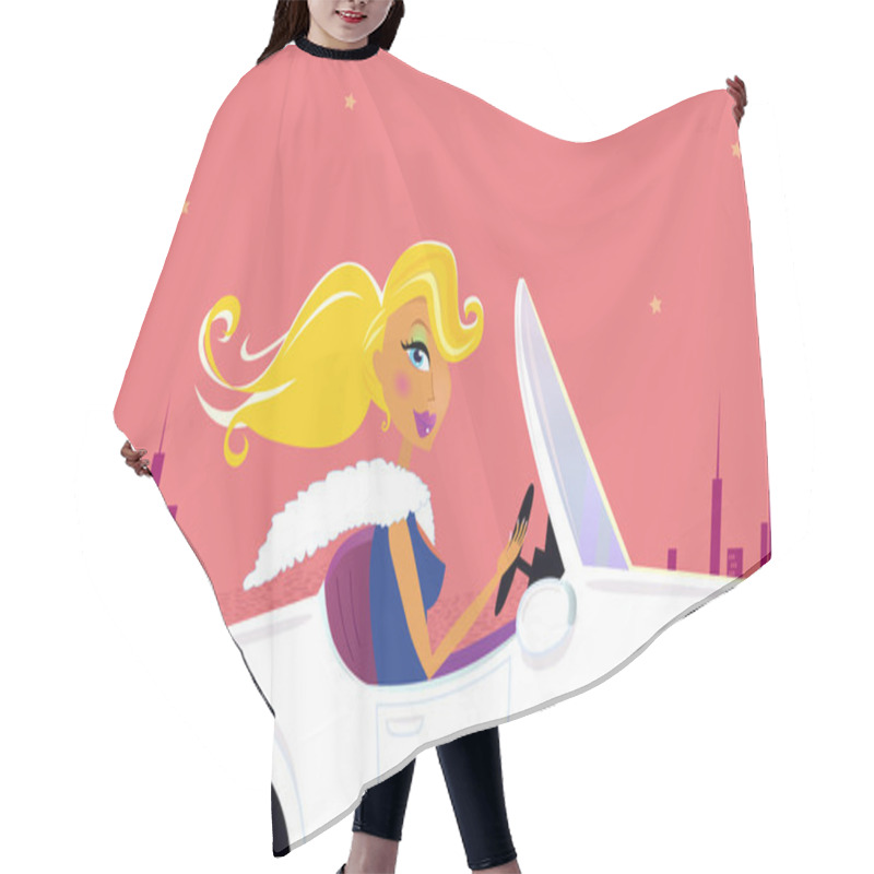 Personality  Girly Chick Driver In A Convertible Car Hair Cutting Cape