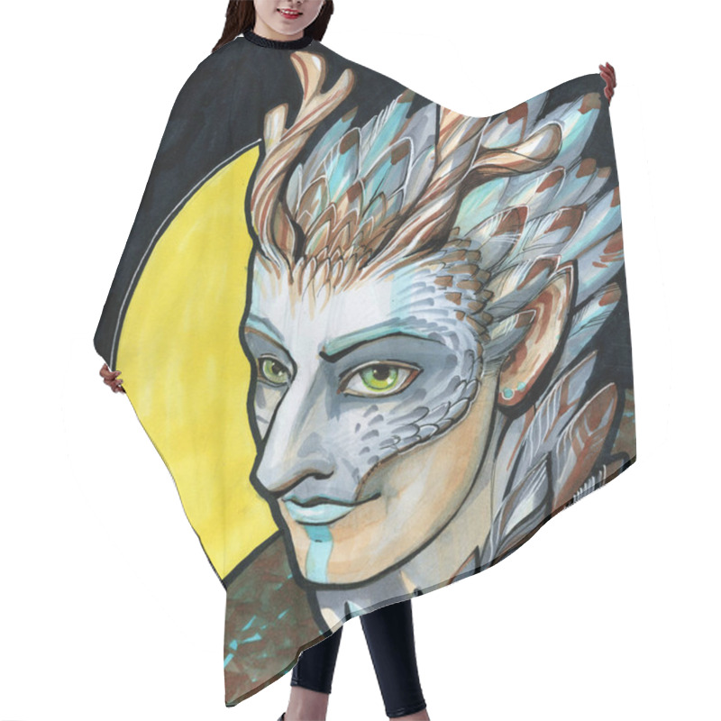 Personality  The Elfin Shaman In A Silver Mask Hair Cutting Cape