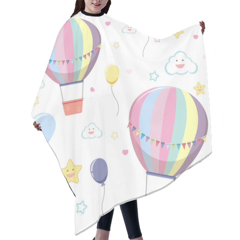 Personality  Seamless Hot Air Balloon With Cute Cloud And Star On White Background Illustration Hair Cutting Cape