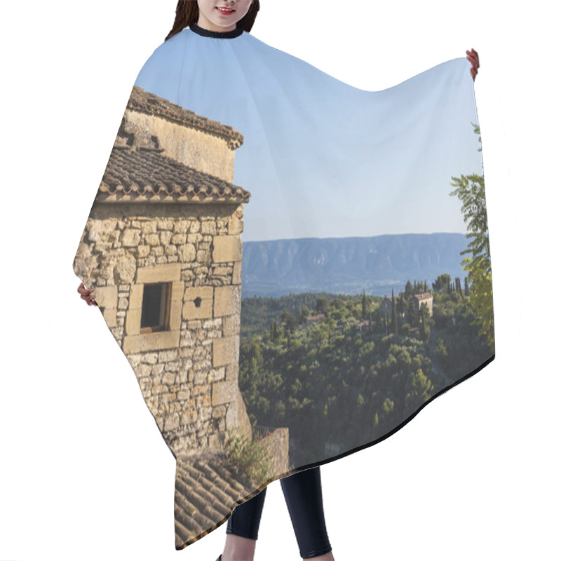 Personality  Old Stone Building And Roof, Green Vegetation And Distant Mountains In Provence, France Hair Cutting Cape